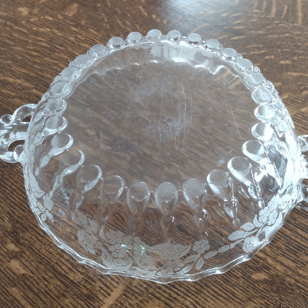 Vintage Floral Etched Round and Flared Handled Glass Serving Dishes/Bowls - Picture 2 of 16